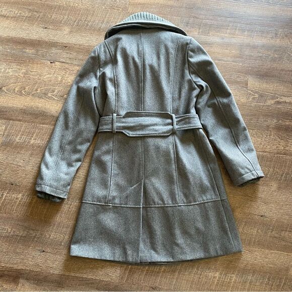 Express Coat Gray Midi Length Sweater Collar Asymmetrical Classy Medium - Picture 8 of 13